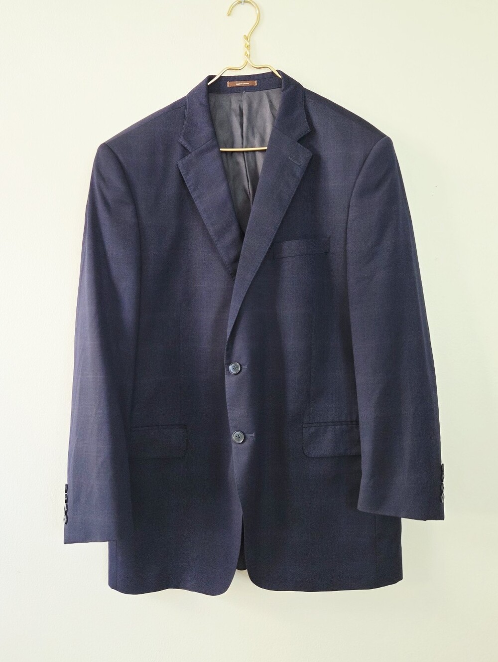 Peter Millar Classic Fit Vintage Blue Plaid Wool Sport Coat Navy Size 46T